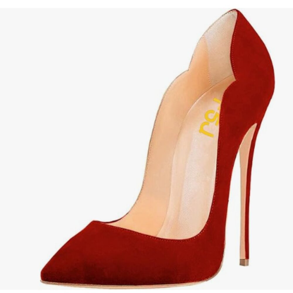 FSJ Red Suede Pointed Toe High Heels Sexy Stiletto Pumps Office Lady Prom Shoes